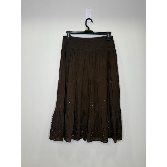 Vtg Route 66 90s Y2k Boho Whimsigoth Skirt Drop Waist Ruffle Sequin brown - Picture 5 of 10